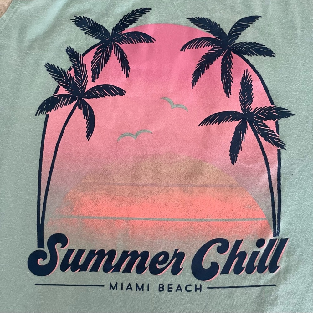 SO Girls Short Sleeve XL 14/16 Palm Trees Tank Top Teal - Picture 6 of 6